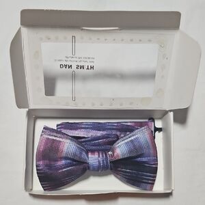 NEW Dan Smith Bow Tie in Gift Box Navy Blue & Purple Stripes Handmade Microfiber